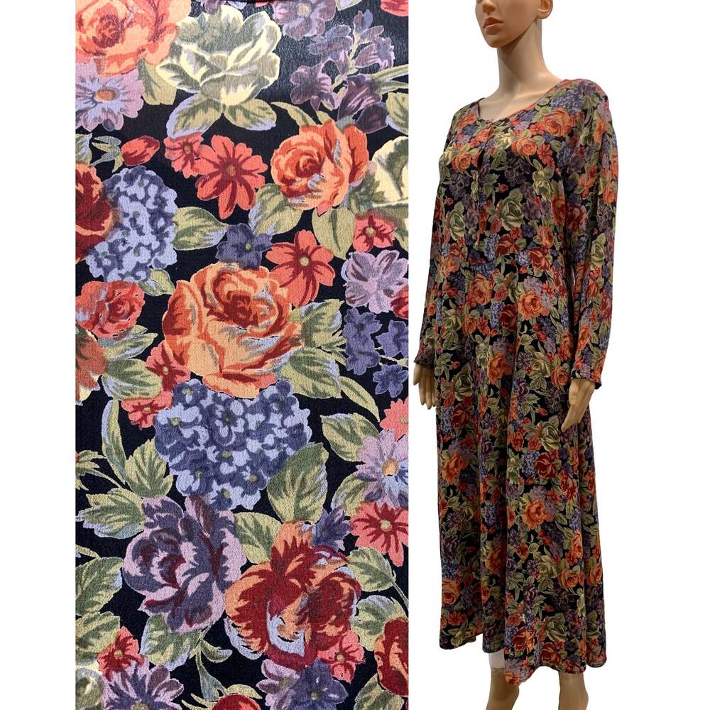 90s Bohemian Floral Rayon Midi Dress | S